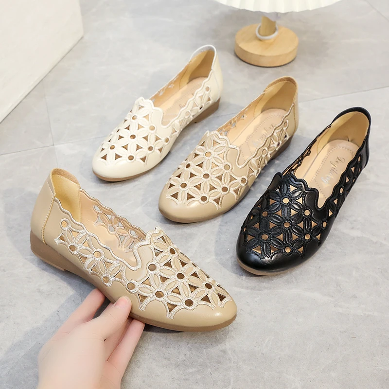 Leather Women Casual Shoes Breathable Shallow Female Vulcanized Shoes Soft Anti-slip Women's Flats Outdoor Free Shipping 2023