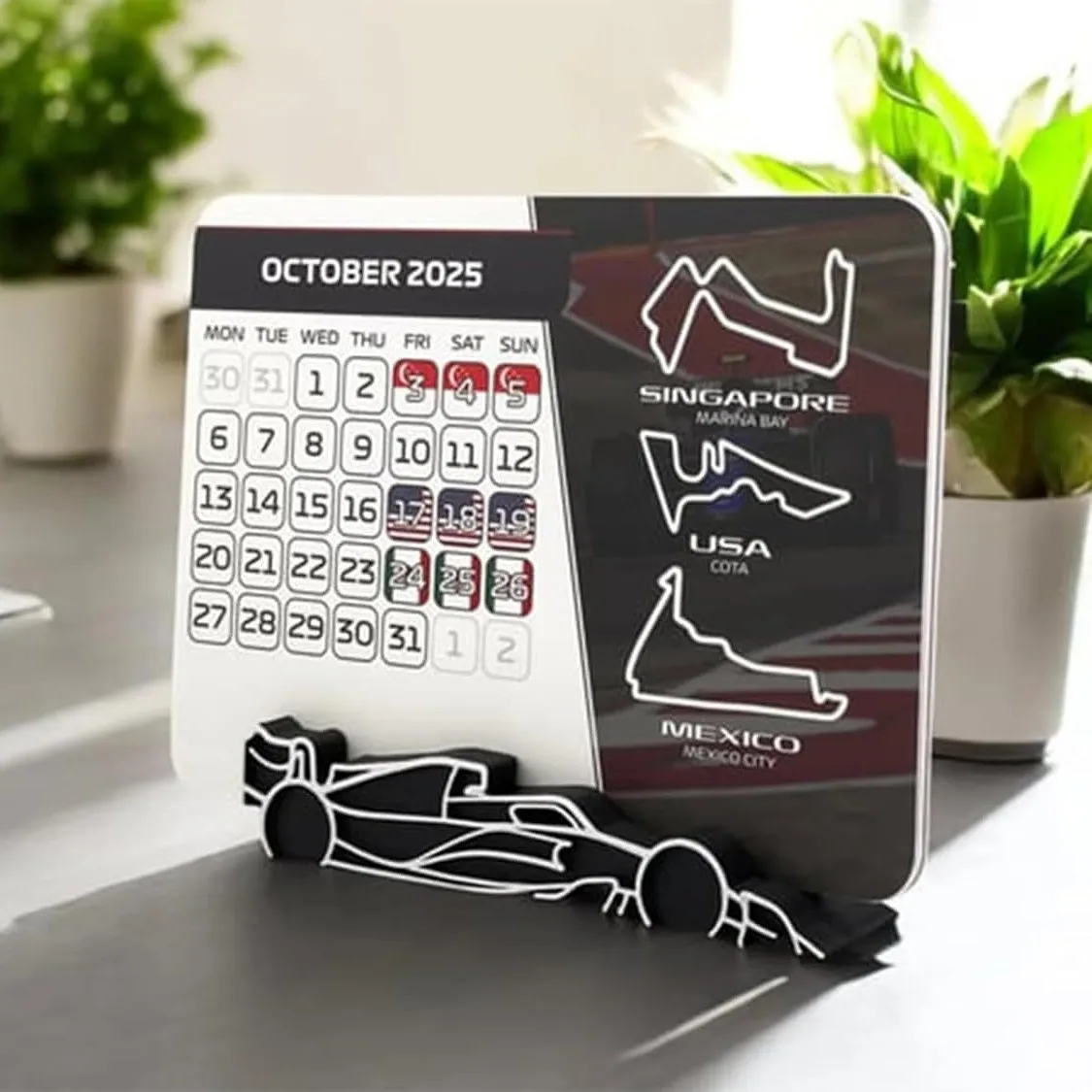 Desktop Calendar with Car Stand Racing Schedule Calendar for F1 Fans desk calendar