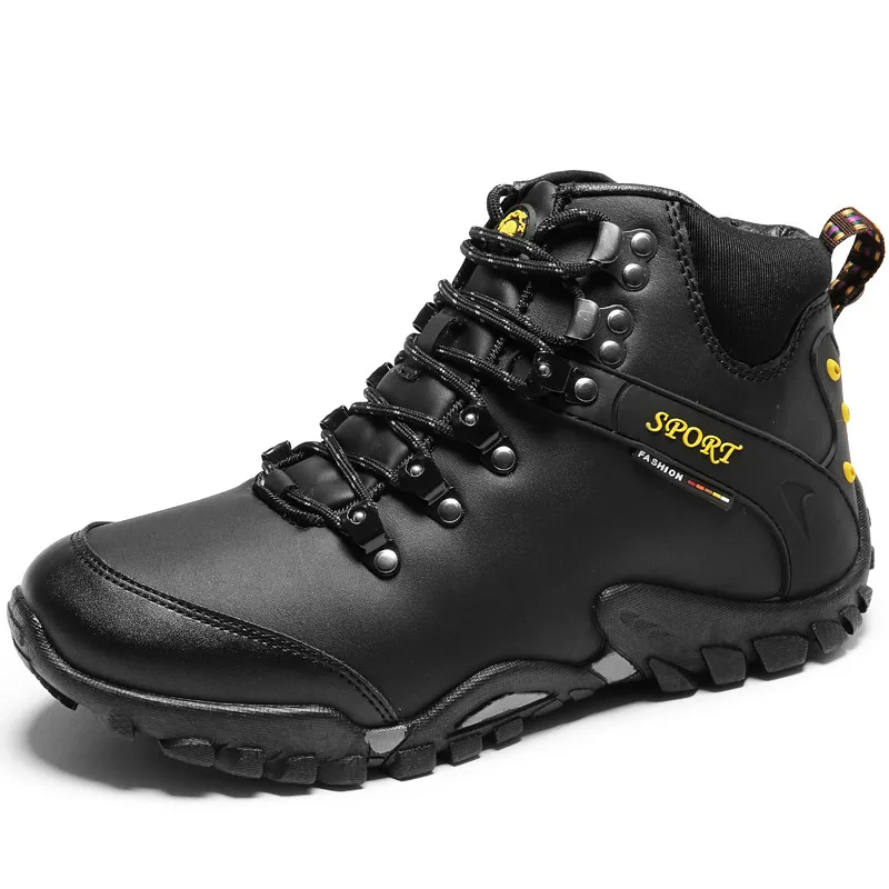 

Autumn Winter Hiking Boots Men Leather Waterproof Trekking Shoes Outdoor Hunting Boots Man High-top Tactical Shoes Big size 46