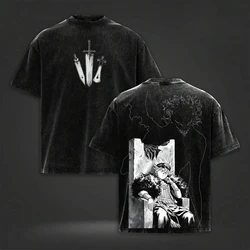 Vintage Washed Black Clover Asta Graphic Harajuku T - Shirt - Oversized Casual Cotton Tee - S (Black)