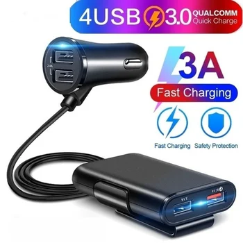 Caricabatteria da auto USB universale a 4 porte Sedile anteriore Sedile posteriore QC3.0 Adattatore USB a ricarica rapida per caricabatteria da auto Caricatore rapido USB