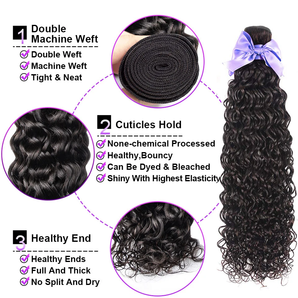 Water Wave Human Hair 4 Bundles Blackmoon Unprocessed Human Hair Natural Black Color Double Drawn Weft Extensions for Women