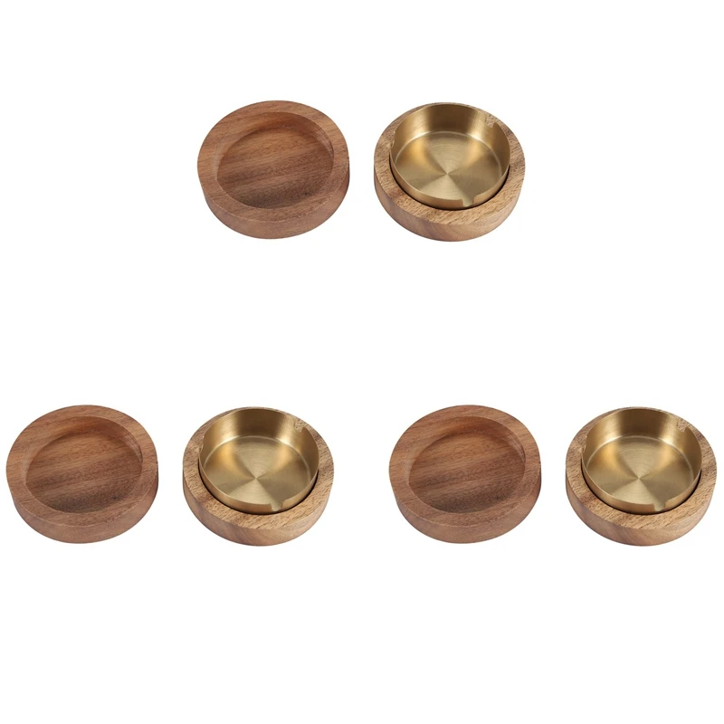 

3X Walnut Ashtray With Lids Windproof Wooden Ashtray Portable Ash Holder For Smokers Desktop Office,Men's Gift(Gold)