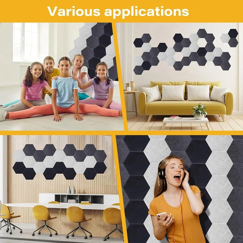 Top-Acoustic Panels, 12 Pack Soundproof Wall Panels,Self-Adhesive Sound Absorbing, Hexagon Sound Proof Panels