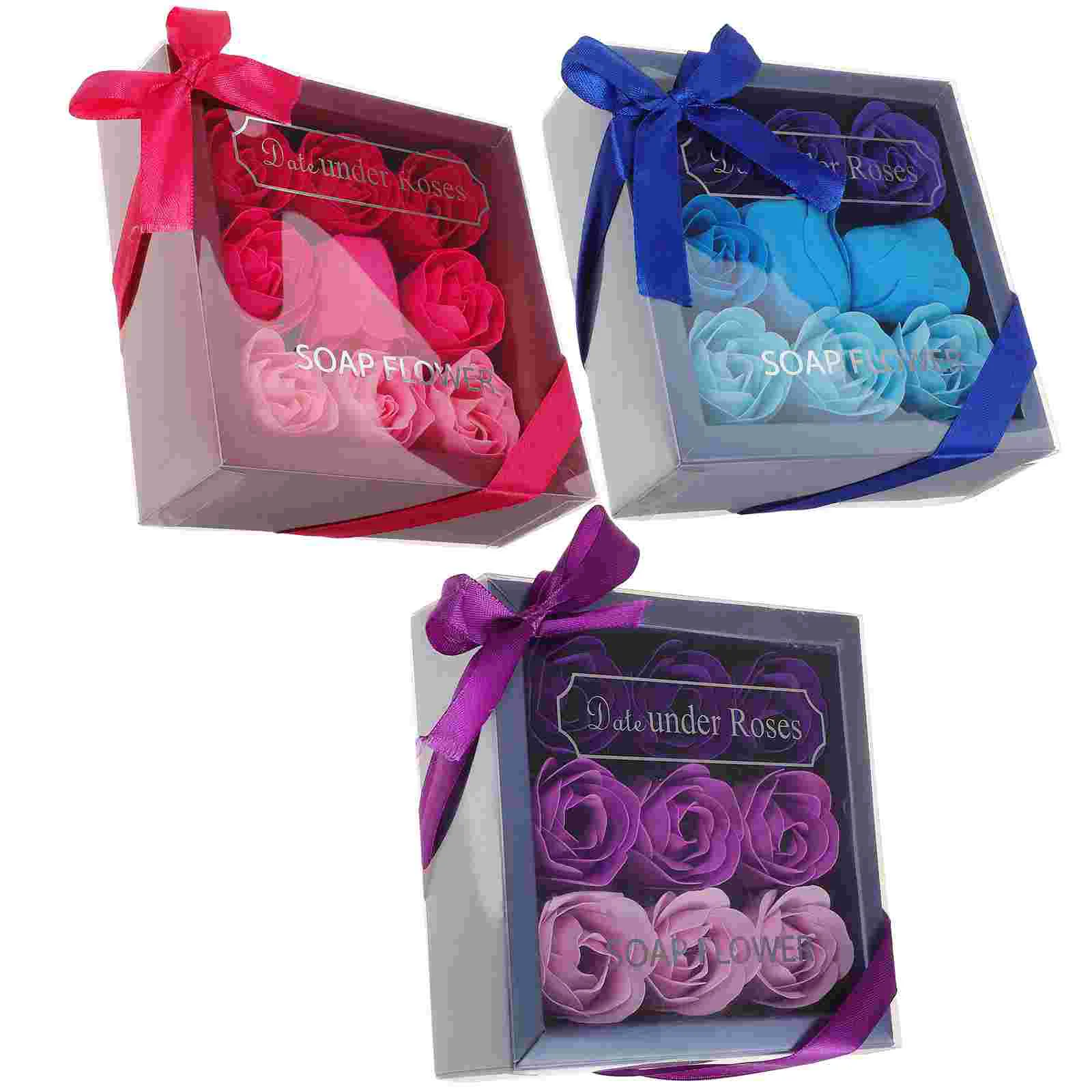 

3 Boxes Soap Rose Bouquet Gift Box Soap Flower Decorative Bouquet Present