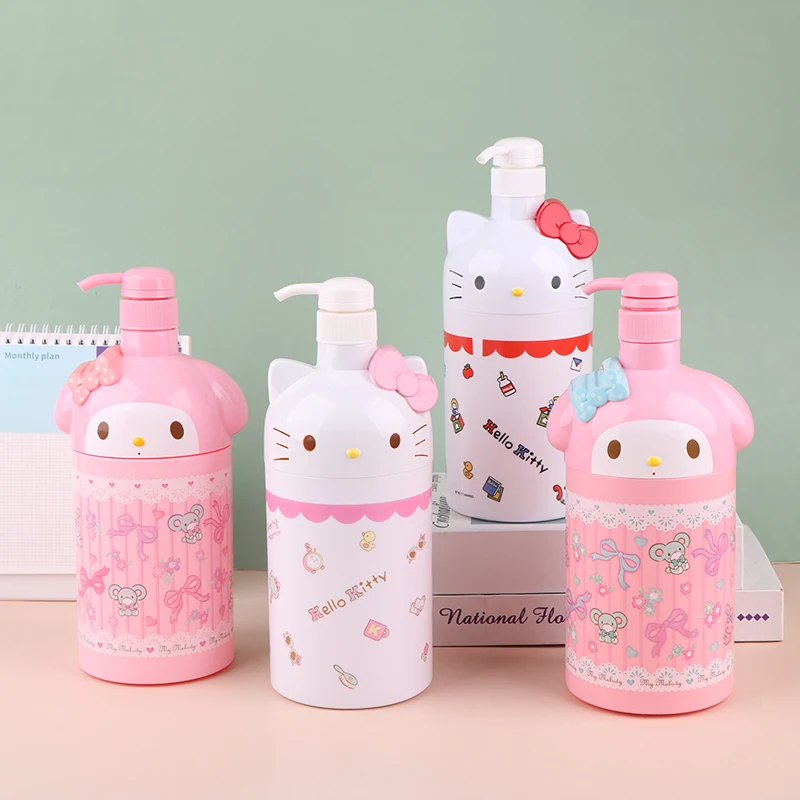 

1000 мл Sanrio, Hello Kitty My Melody мультяшная бутылка для лосьона, бутылка для душа, бутылка для дезинфицирующего средства для рук в ванную комнату, Коробка для мыла, кавайная игрушка