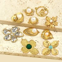 Boucles d'oreilles en pierre naturelle française, 3 pièces/lot, cœur, fleur, acier inoxydable, breloques pour femmes, perle, corail, pendentif, trèfle, bijoux 2