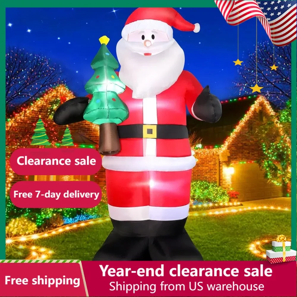 

8FT Christmas Inflatable Santa Yard Decors Built-in Bright LED Lights for Holiday Display Lawn Garden Party Decorations Outdoor