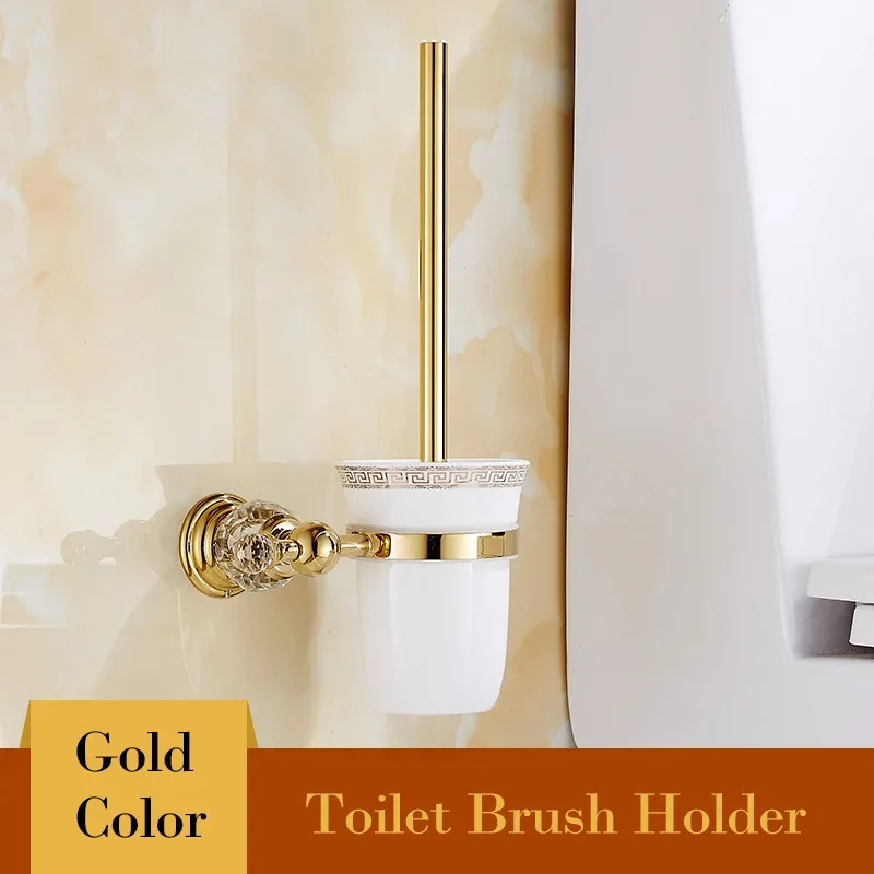Stainless Steel Toilet Brush Bathroom Cleaning Brush Holder with Gold Crystal series ceramic sanitary supplies toilet brush set