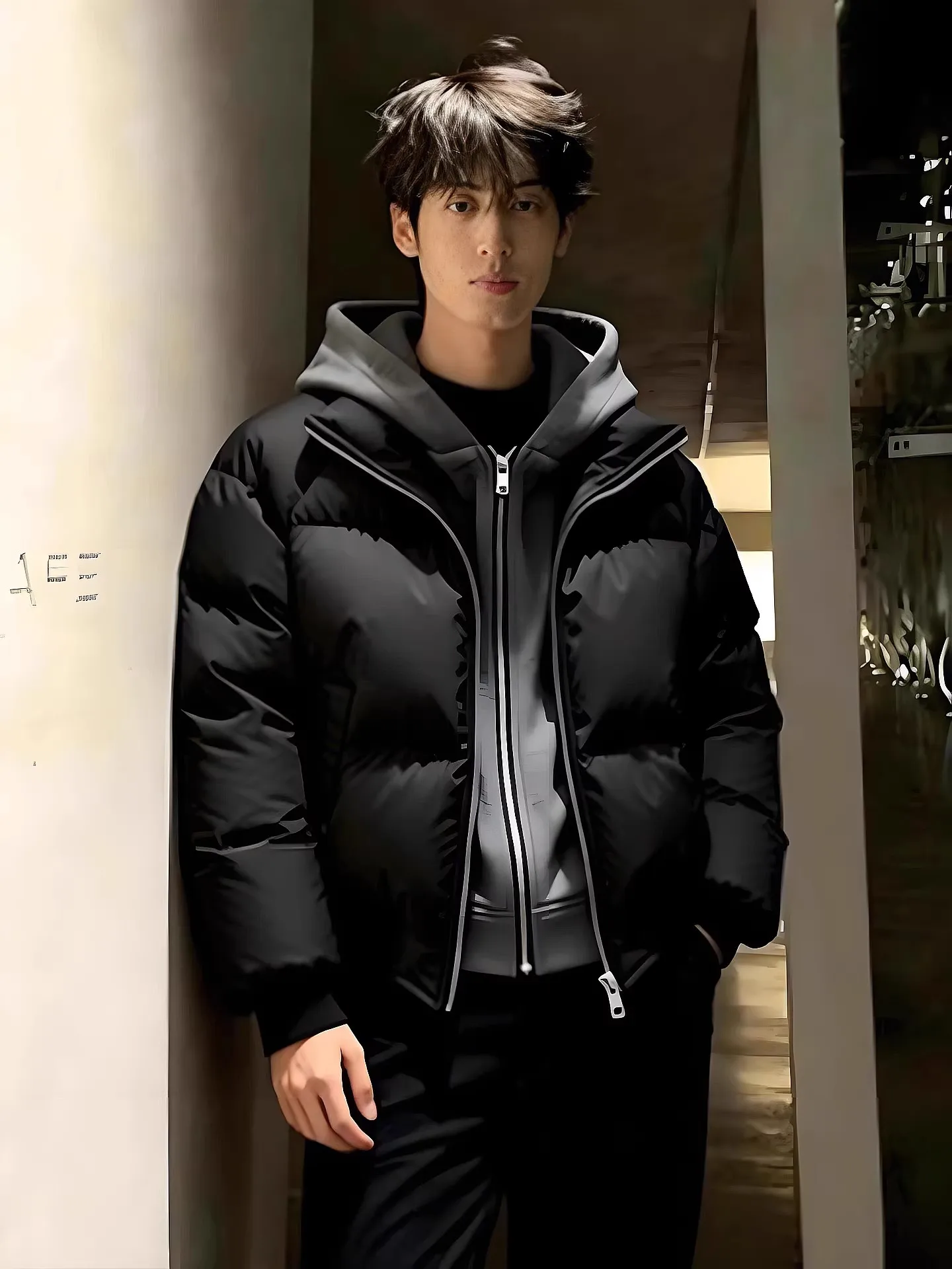 아메리칸 스타일 두꺼운 코튼 재킷 남성용 루즈핏 따뜻한 PU 가죽 후드 지퍼 캐주얼 패셔너블 올매치 겨울 코트