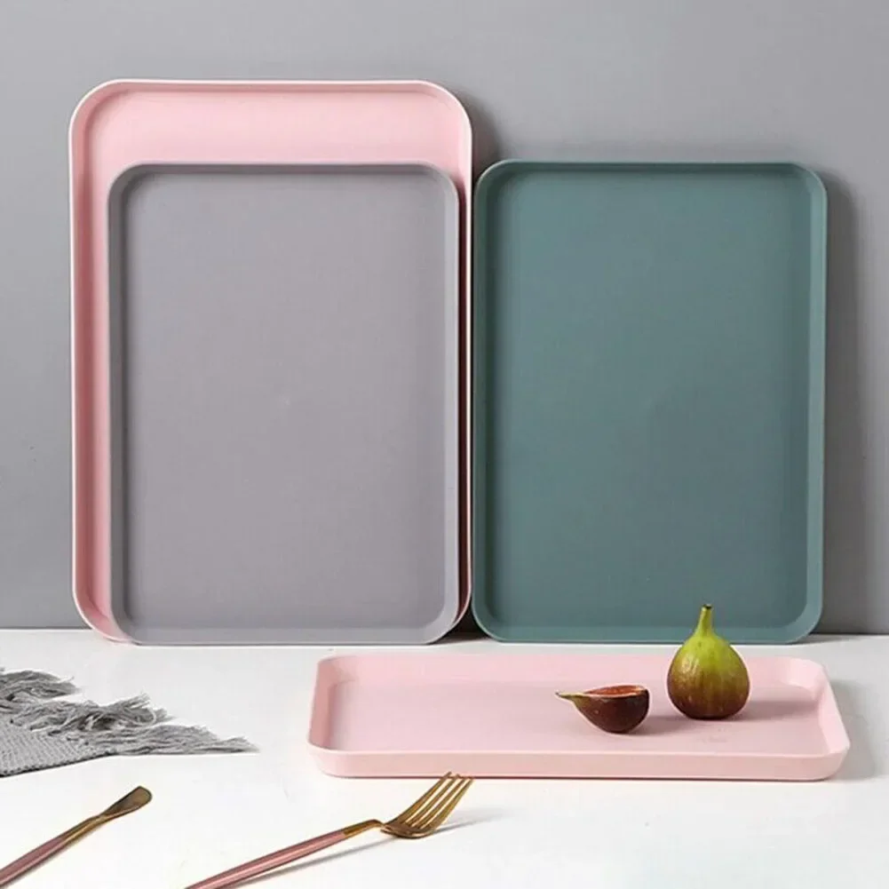 Restaurant Plastic Serving Tray Home Tea Fruit Dessert Tray Anti-Slip Resistant Food Cooking Storage Kitchen Organizer storage tray kitchen tray