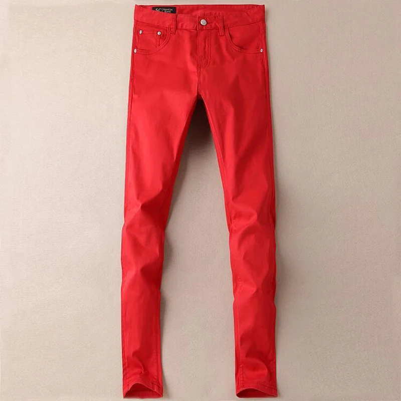 

Pure Red Jeans Brand Men's Slim Elastic Leggings Korean Fashion Tight And Handsome Pants New Style Streetwear Mens Clothing