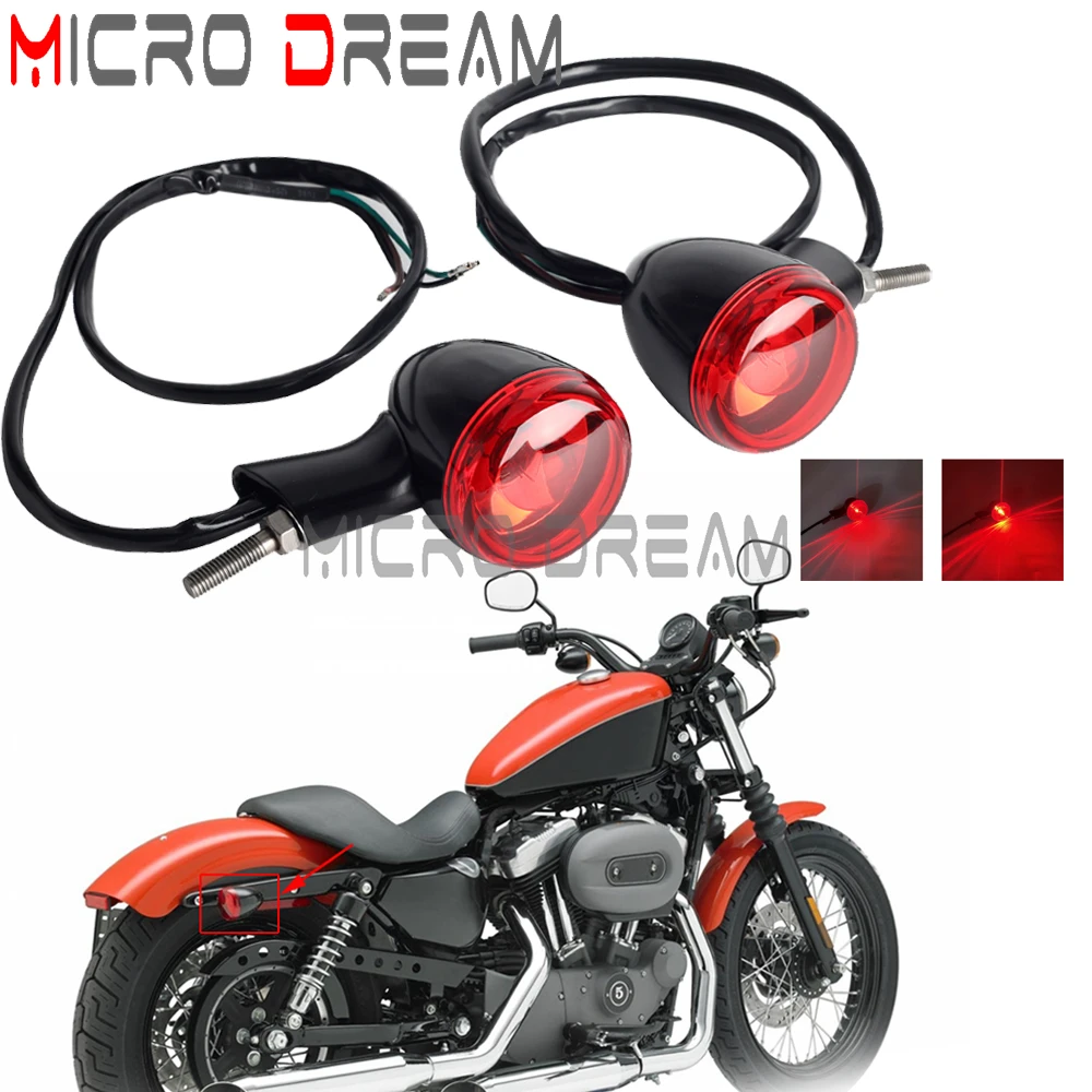 

Motorcycle Rear 21W/5W Blub Black Red Lens Turn Signal Light For Harley Sportster XL883 XL1200 1992-2022 Bullet Tail Brake Light