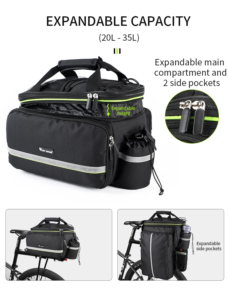 WEST BIKING MTB Wasserdichte Fahrradtasche, doppelseitig, 20-35L, große Kapazität, 3-in-1-Hecktasche, Mountainbike-Gepäckträgertasche – Detail 10