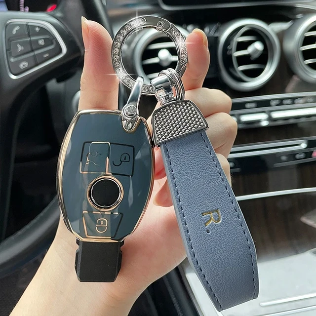 Porte-clés en cuir brillant pour clé de voiture Mercedes Benz