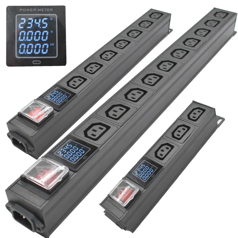 

Aluminium alloy PDU power strip 2-10Way C13 Socket Break Switch Aluminum alloy shell C14 port With ammeter