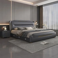 Chambre à coucher de luxe lit sommeil minimaliste européen tables de nuit tissus d'ameublement lits Queen Lounge Letto Matrimoniale meubles d'hôtel 3