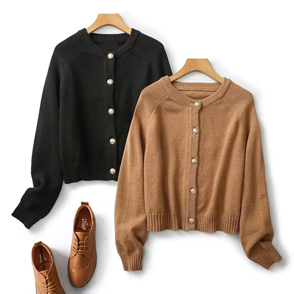 

Women 2023 Winter New Fashionable Casual Knitted Cardigan Vintage Long Sleeve Chic Round Neck Button Versatile Top Mujer