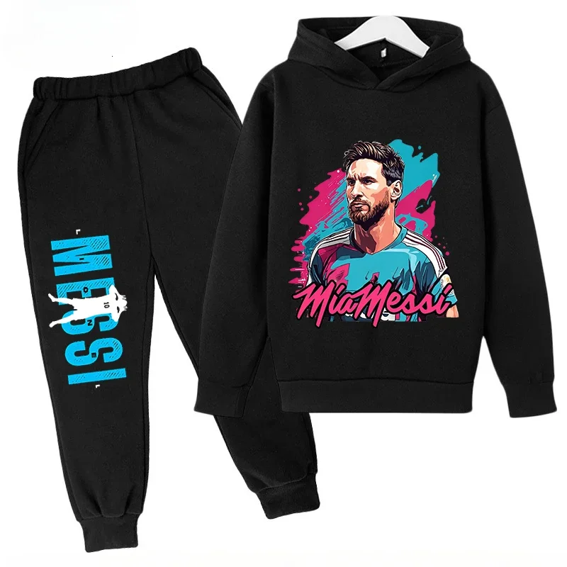 thumbnail image 1 of Conjunto de sudadera con capucha para niños de primavera, conjunto deportivo de 2 piezas, sudadera y pantalones, ropa para niños y niñas con estampado de Messi, ropa para bebés, 1 of 5