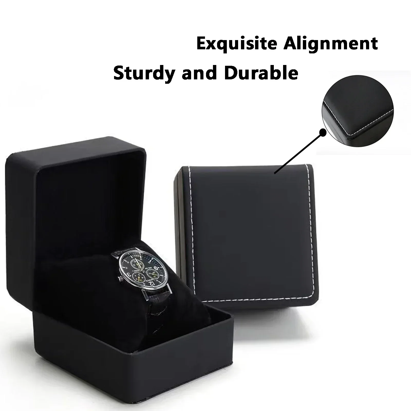 Elegant Black PU Leather Watch Gift Box with Pillow - Sleek Display Case Organizer