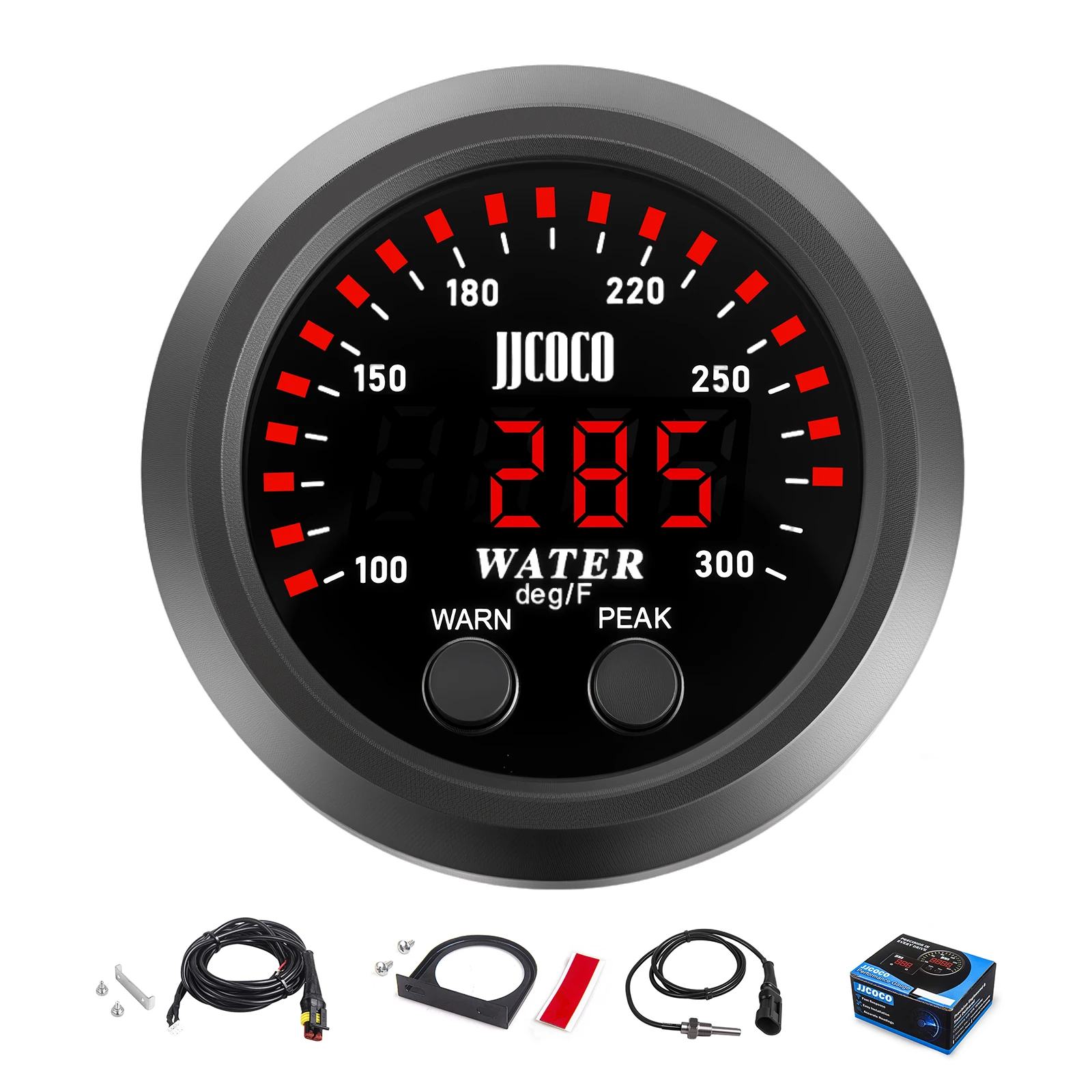 52mm Red LED Water Temperature Gauge + Sensor (104-300°F) - For Car, Truck, Or Marine Use
