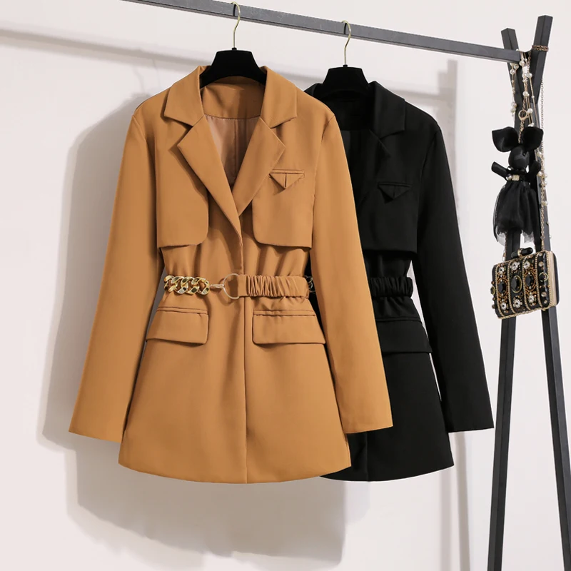 

Suit Jacket Female Spring Summer Solid Color Korean Version Design Slim Waist Lace Up Lady Women Cardigan Blazer Fashion