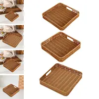 Imitation Rattan Bread Basket Woven Basket Rustic Snack Bread Trays Square Serving Basket Serving Tray for Drinks Vegetables 1