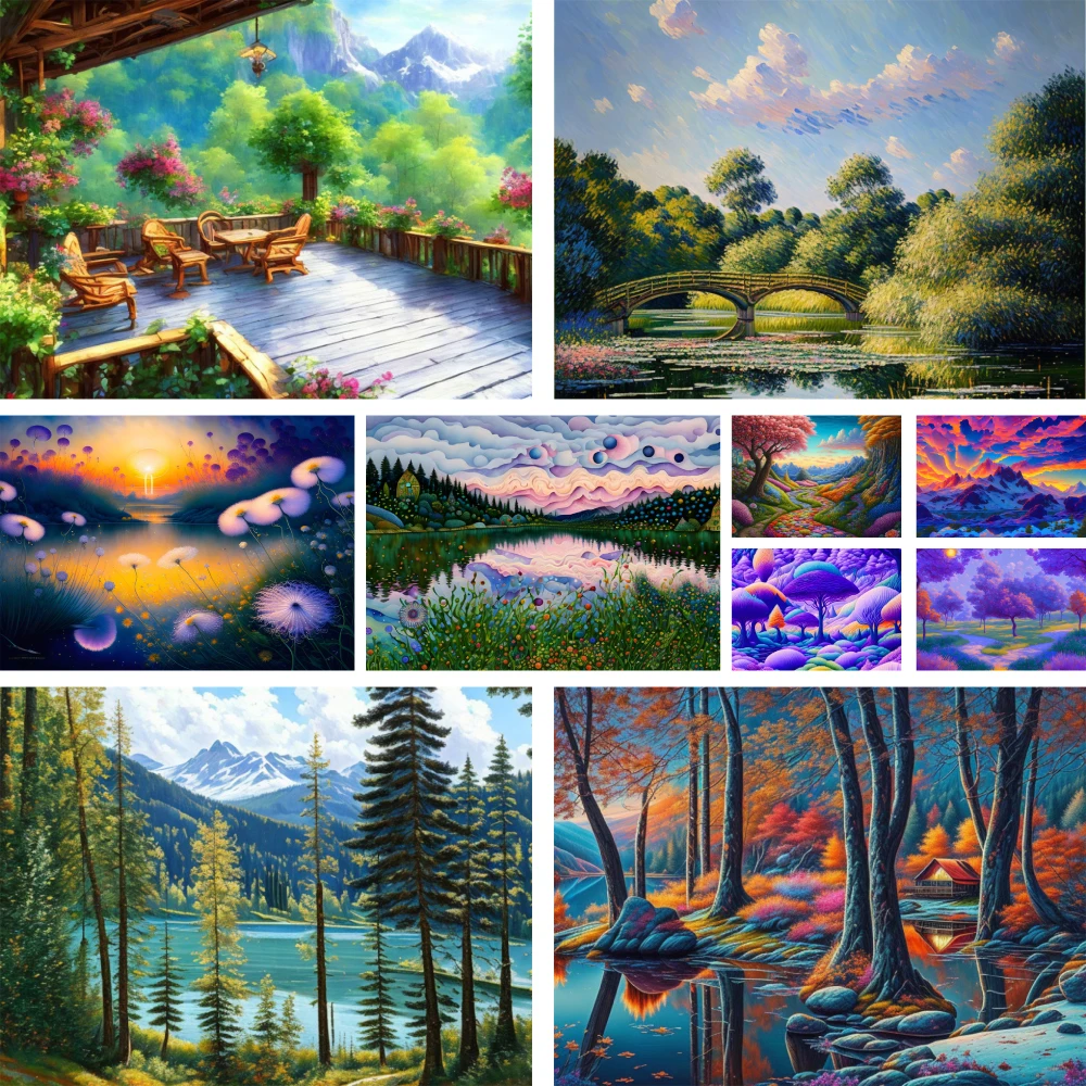 

Landscape Cartoon Nature Pre-Printed Cross Stitch Kit Embroidery Handiwork Sewing Craft Handmade Stamped Room Decor Promotions