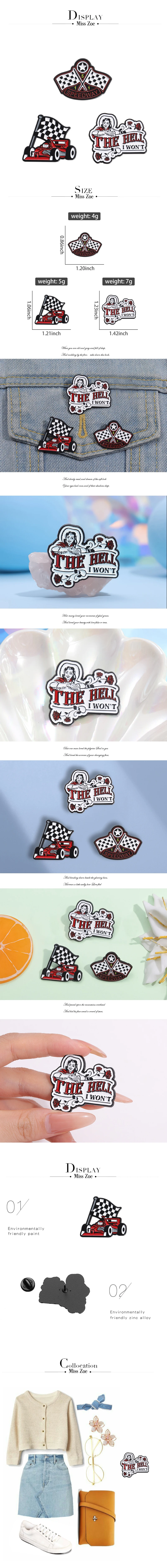 Rennwagen Gewinner Flagge Emaille Pins benutzer definierte die Hölle ich nicht Broschen Revers Abzeichen lustige Schmuck Geschenk für Freunde – Detail 1