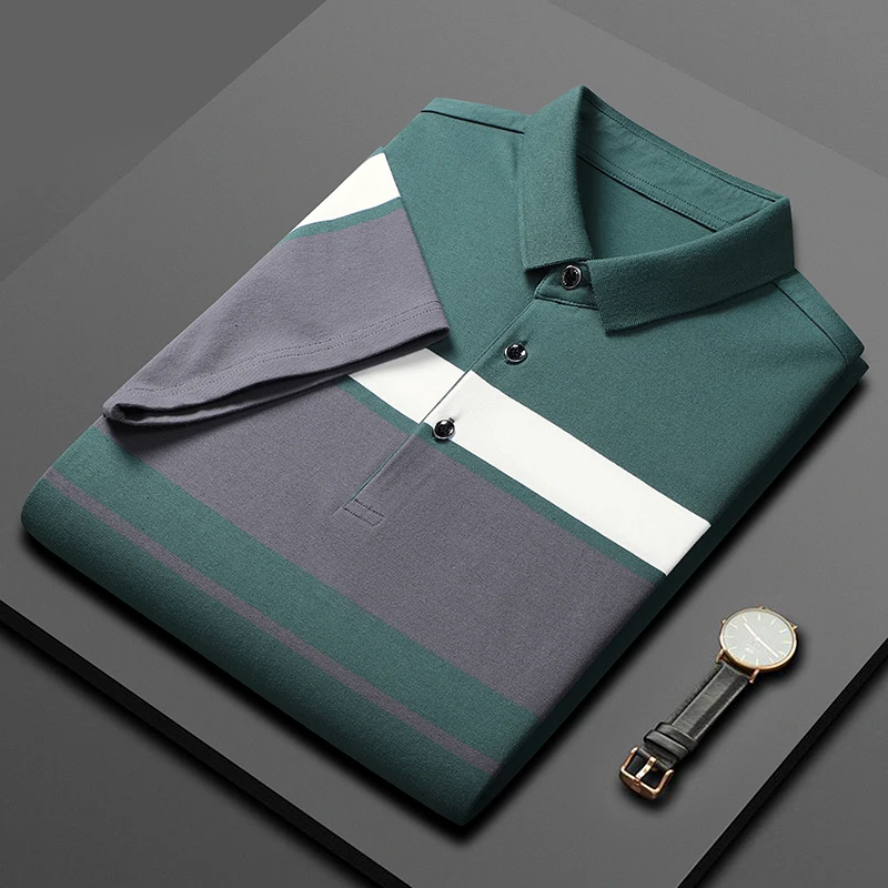 

Summer Short Sleeve Tee Men Polo Shirt Stripe Fashion Designer Cotton Material Luxury Clothing Comfortable Tops