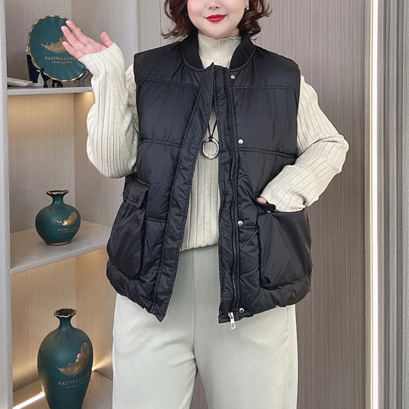 Plus Size Women Parka Winter Warm Casual Fashion Baseball Collar Sleeveless Vest Cotton-padded Jacket 8802