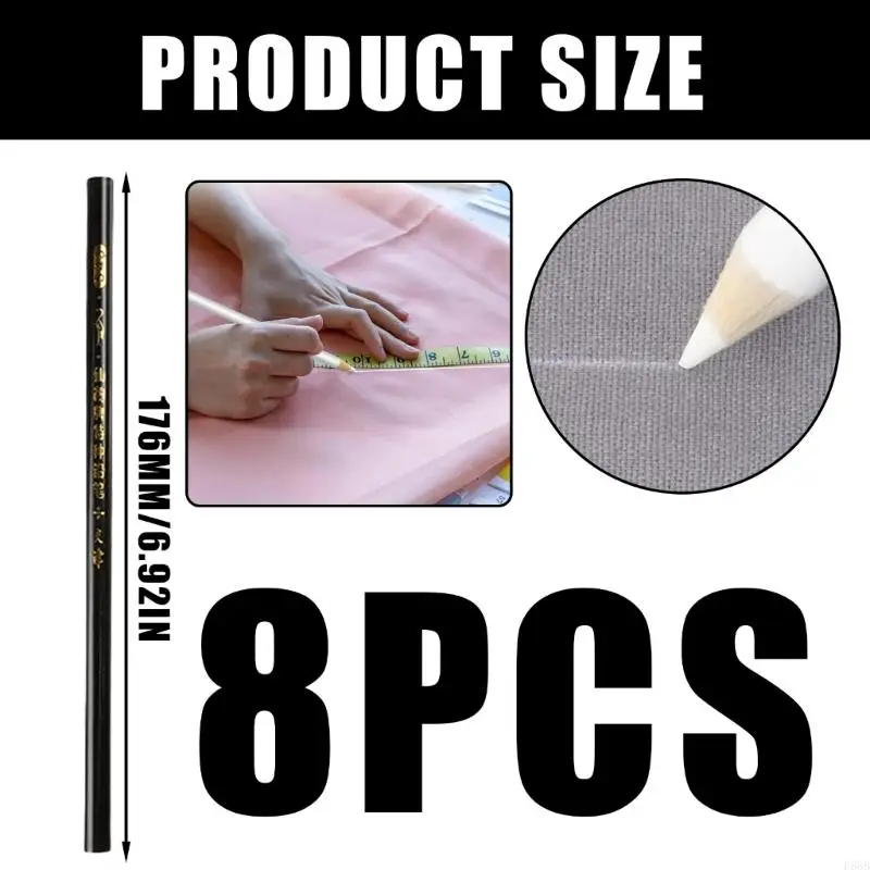 F68B 8PCS Sewing Fabric Pencil Water Soluble Pencil Tailor Mark Fabric Chalk for Sewing Clothing Dressmaking