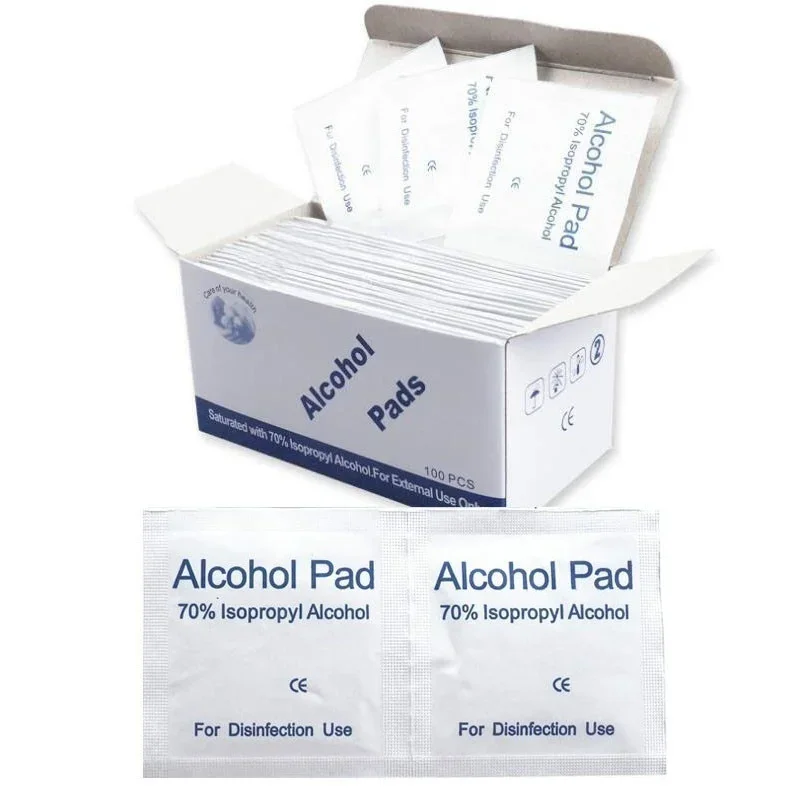 100pcs Portable Alcohol Prep Pads Disinfectant Swabs Wipes Cleaner 70% Alcohol Content Suitable for Mobile Phone Cleaning