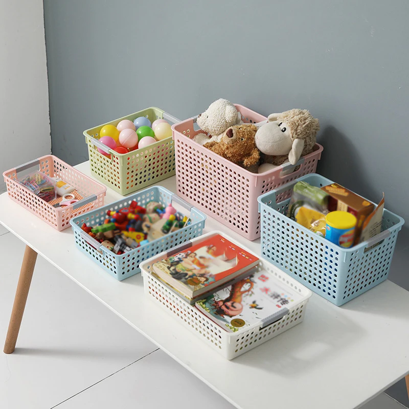 1-4pcs Plastic Small Basket With Handle Box Sundries Storage Box Portable  Shopping Basket Desk Makeup Organizers Storage Basket - Storage Baskets -  AliExpress