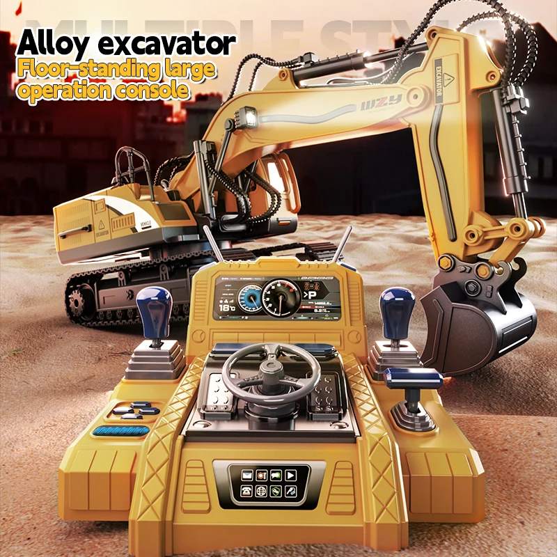 Rc Excavator Cars 12/13/15CH Trucks Alloy Light Remote Control Construction Vehicle Crawler Multifunctional Toy Car Boy