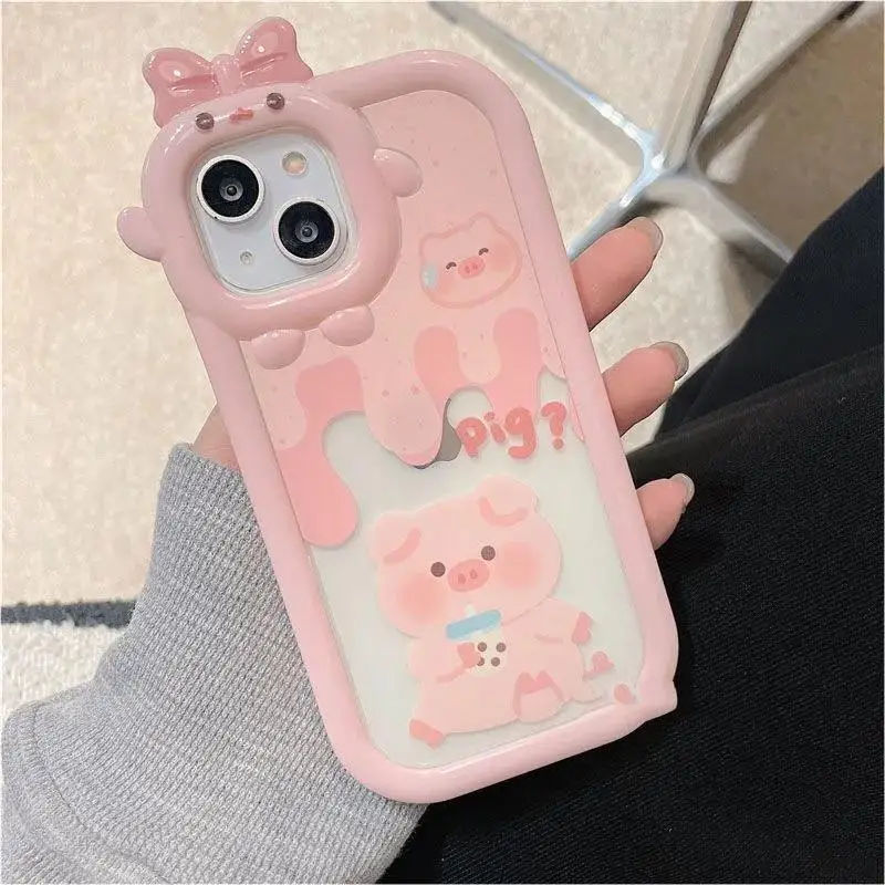 Case For IPhone 14 11 13 12 Pro Max Cute Pig Bear Cases Iphone X XR XS Max 7 8 6 6S Plus 14 SE 2020 2022 Transparent Cover Funda