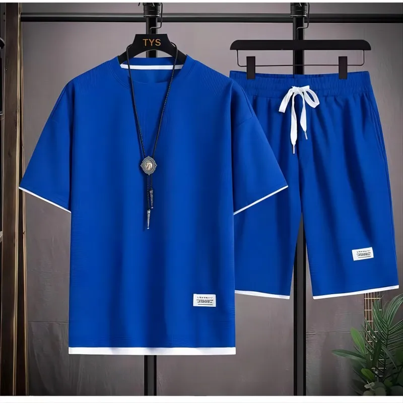 Spring and Autumn Season Top and Shorts Casual Set Couple Sportswear Two piece Set Sports Short Sleeves Solid Color