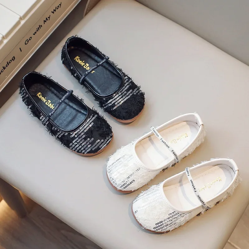 

baby Sequins shallow mouth children's shoes 2024 spring autumn children's leather shoes kids shoes soft-soled girls shoe 23-36