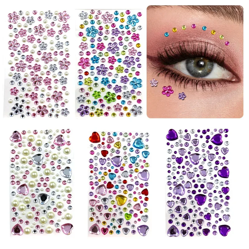 Glittery obličej nálepky pro děti kamínky pro oči obličej diamanty nepopsaný nálepky slavnost líčení klenoty nálepky ZS006