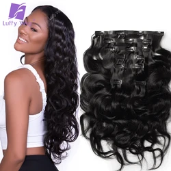 PU Clip in Human Hair Extensions Body Wave Brazilian Remy Seamless Skin Weft Clip Ins On Real Human Hair Bundles 100G/set Luffy