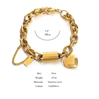 DZ Gold Color Thick Chain Stainless Steel Bracelets for Women Fashion Design Heart Love Pendant Wrist Jewelry - Image 4