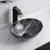 Marbling Ceramic Vessel Sink Set with Pop Up Drain Bathroom Sink Above Counter 2