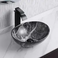 Marbling Ceramic Vessel Sink Set with Pop Up Drain Bathroom Sink Above Counter 2