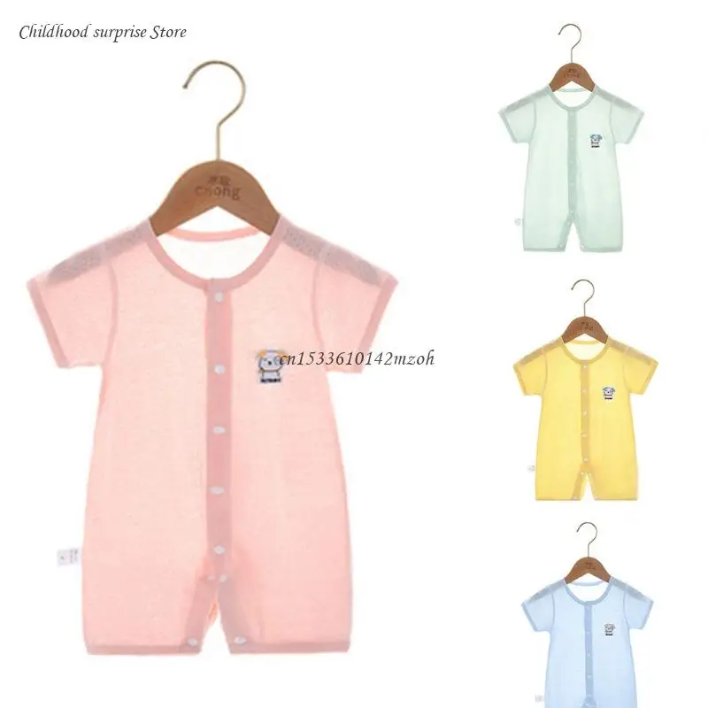 

Newborn Infant Baby Short Sleeve for Onesies Summer Button Down Solid Color Jumpsuit Overall Toddler Cartoon Dog Dropship