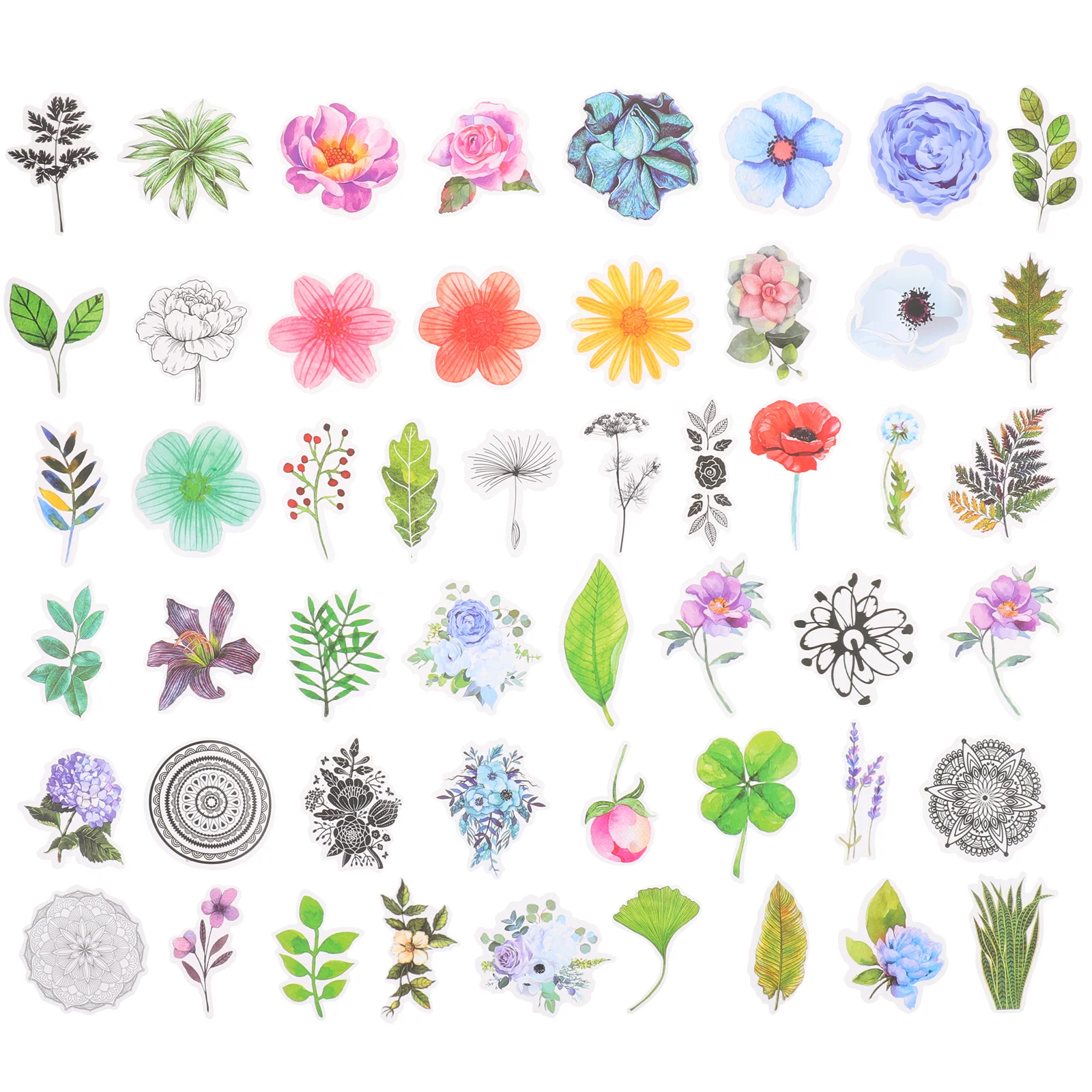 

50 Pcs Applique Flower Computer Stickers Plant Decor Decoration Paper Skateboard