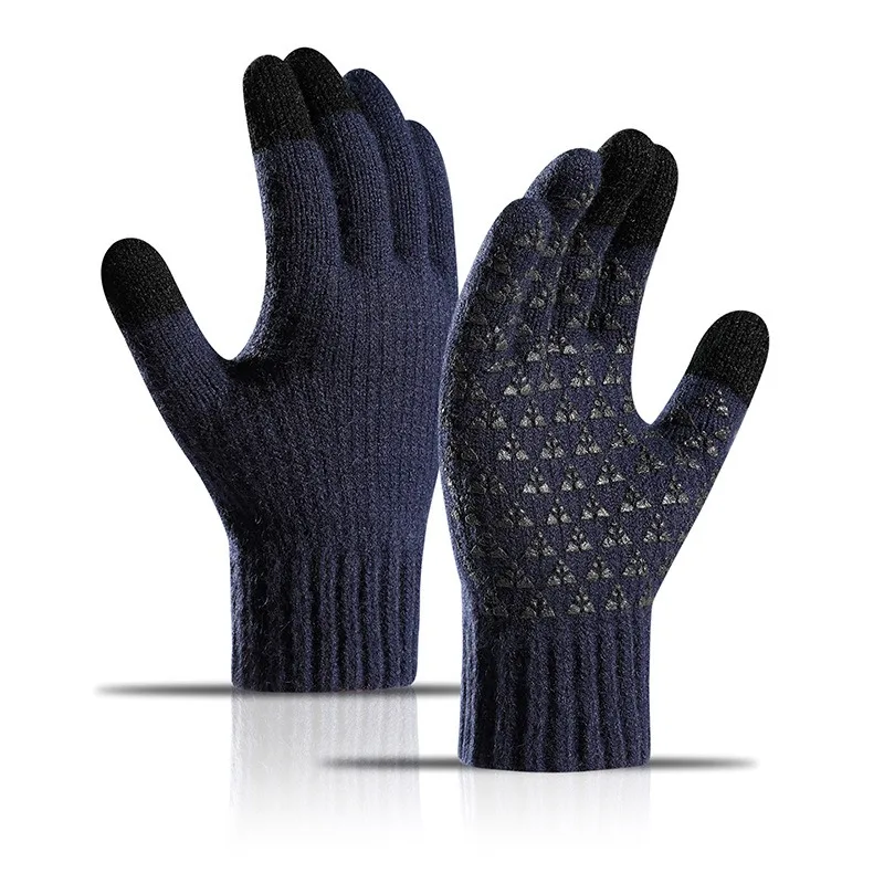 Fall Long Sleeve Thermal Spandex Gloves For Men Yellow Winter Fleece Reinforced Knitted Wool Cycling Screen