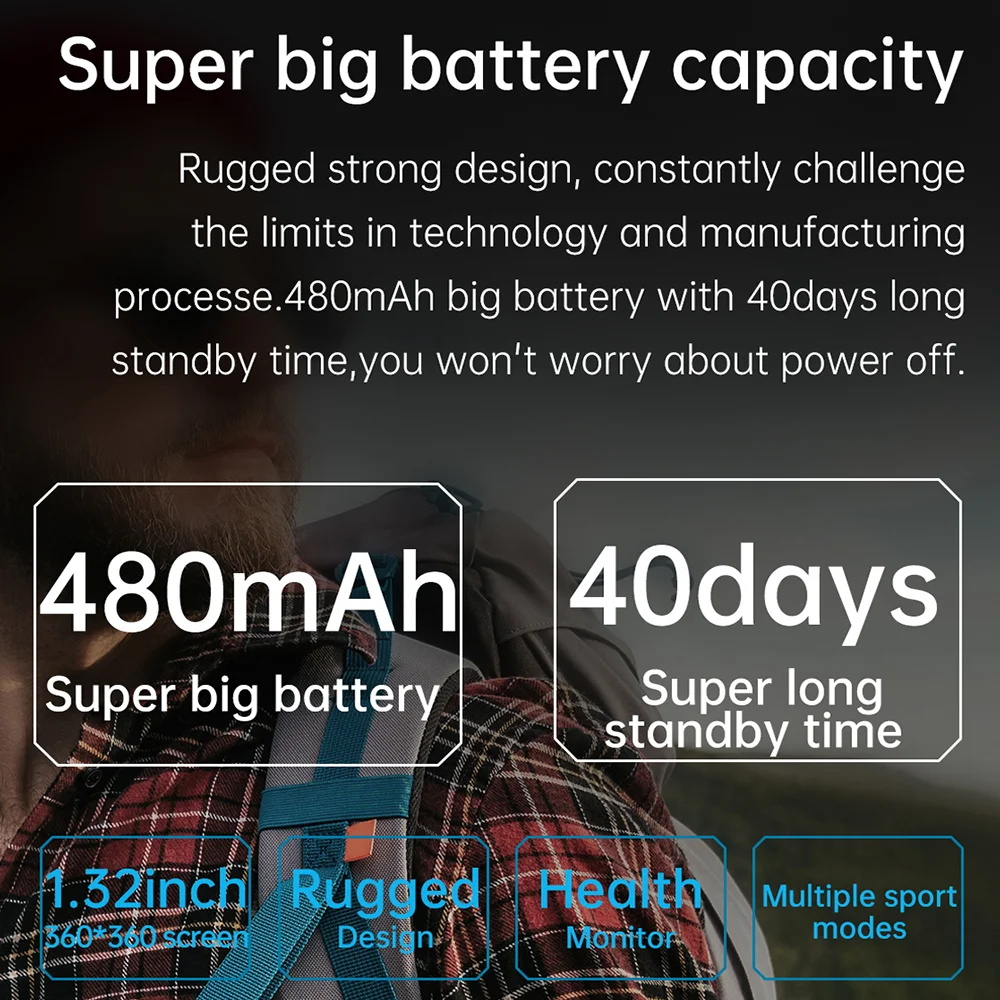 Aolon K37 ߿ Ʈ ġ  2023 480mAh GPS IP68  360*360 HD ȭ   ǰ  PK t rex 2 ð