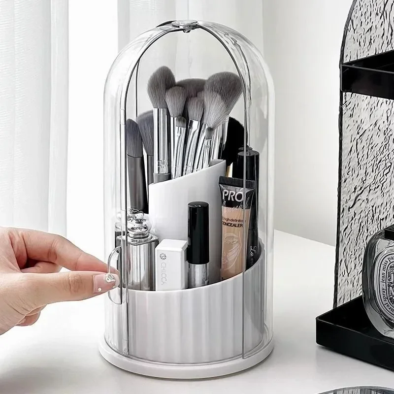 Makeup Brush Holder Organizer 360° Rotating Cosmetic Organizer with Lid Desktop Makeup Organizer Lipstick Eyebrow Pencil Holder 5