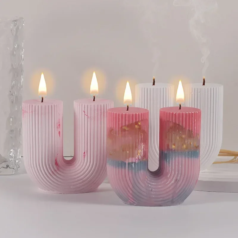 U Shape Scented Candle Silicone Mold DIY Striped Arch Candle Plaster Resin Mould Ornament Making Mold Home Decoration