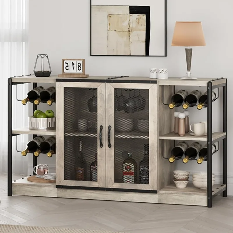 

Wine Bar Cabinet, Liquor Cabinet for Liquor and Glasses, Industrial Bars & Wine Cabinets with Storage and Wine Rack, Home Bar